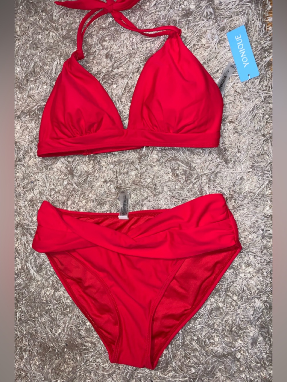 Yonique Red Triangle Bikini size S NWT